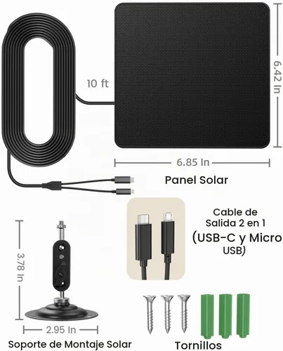 Vista 8 de Panel solar para cámaras de seguridad, cargador de batería solar de 6 W con micro USB y USB-C, impermeable IP67 con montaje ajustable de 360 ° 3-NO