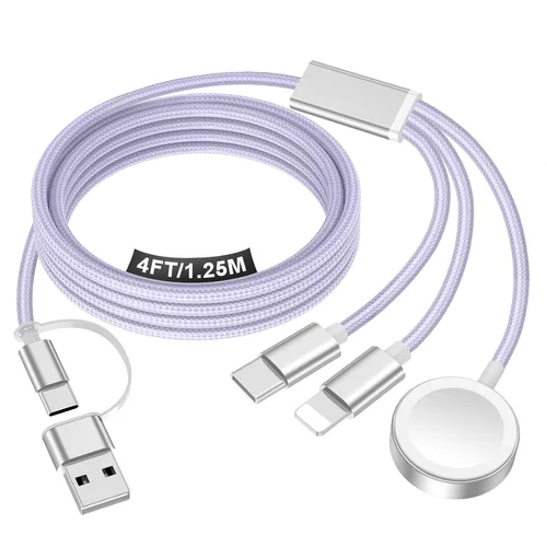 Vista 25 de Esenciales de viaje para cargador de Apple Watch, cargador de iPhone, cable de carga de viaje 3 en 2 tipo C/Lightning/magnético, cable de carga