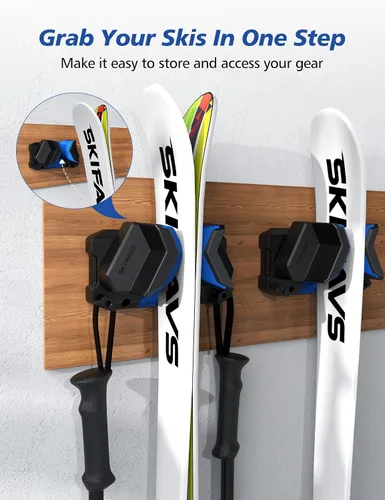Vista 2 de Estante de pared para esquís y snowboard, soporte de pared para esquís y soporte de pared para esquís que ahorra espacio en el garaje, organizador