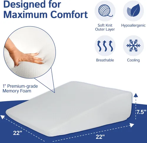 Vista 5 de Almohada de cuña de cama con parte superior de espuma viscoelástica de 7.5 pulgadas, ideal para dormir cómodo y reparador, almohada de cuña