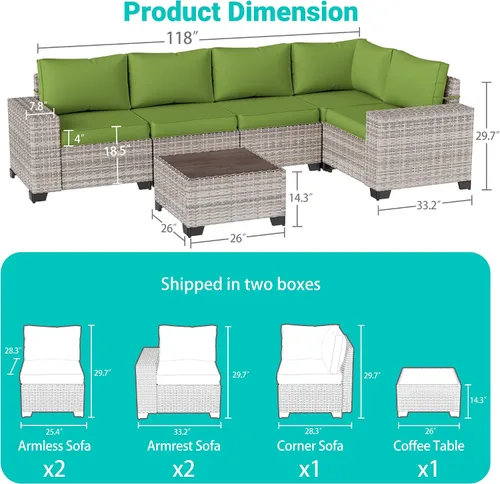 Vista 6 de Muebles de patio al aire libre conjunto PE mimbre ratán al aire libre sofá seccional Verde aguacate
