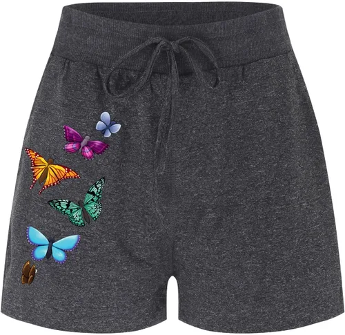 Vista 2 de Pantalones cortos deportivos para mujer con cintura ajustada con cordón y bolsillos, para verano, casual, entrenamiento, yoga, correr, atletismo