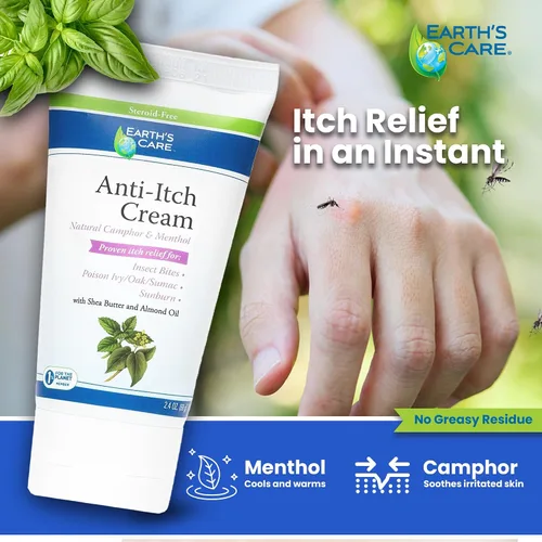 Vista 6 de Earth's Care Crema antipicazón, extra fuerte, alivia quemaduras solares, erupciones e irritaciones menores de la piel, 2.4 onzas