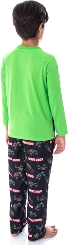 Vista 4 de INTIMO Monster Jam Grave Digger Monster Truck - Conjunto de pijama de 2 piezas para niño