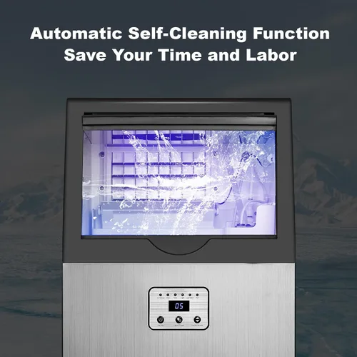 Vista 8 de Amzgachfktch Máquina de hielo comercial de 100 libras/24 horas, máquina de hielo autolimpiante, pantalla LED, luz azul, debajo