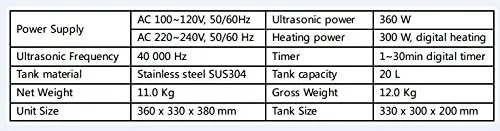 Vista 8 de JeKen 20L Limpiador ultrasónico profesional con temporizador digital y calentador de acero inoxidable PS-G60A