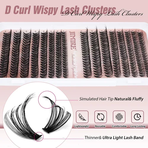 Vista 3 de JIMIRE Extensiones de pestañas naturales en racimo 320 piezas, extensiones de pestañas en racimo Wispy 30D+40D, rizadas en D, 9-16MM, mezcladas