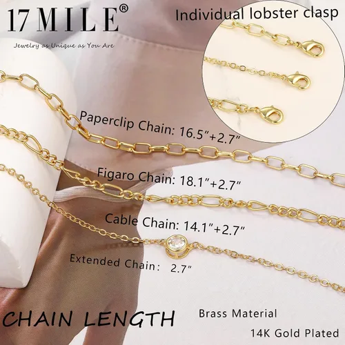 Vista 4 de 17 MILE Juego de collar de cadena en capas de oro para mujer, moderno Gargantilla de espiga delicada chapada en oro de 14 quilates ajustable