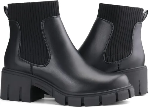 Vista 3 de JABASIC Botines gruesos para mujer botas Chelsea sin cordones botines elásticos