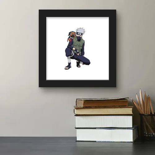 Vista 5 de Gallery Pops Naruto Shippuden - Arte de pared Kakashi Hatake con Pakkun, versión enmarcada negra, 12 x 12 pulgadas