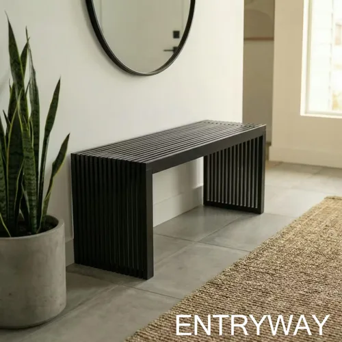 Vista 4 de Banco de madera natural de bambú de 36 pulgadas, pequeños bancos de madera para entrada, sala de estar y comedor, cocina, dormitorio, baño, pasillo