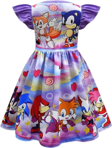 Vista 2 de WTEXPERT Vestido de cumpleaños para niñas vestidos de fiesta de verano para niños trajes casuales talla 8 lindo disfraz de dibujos animados manga
