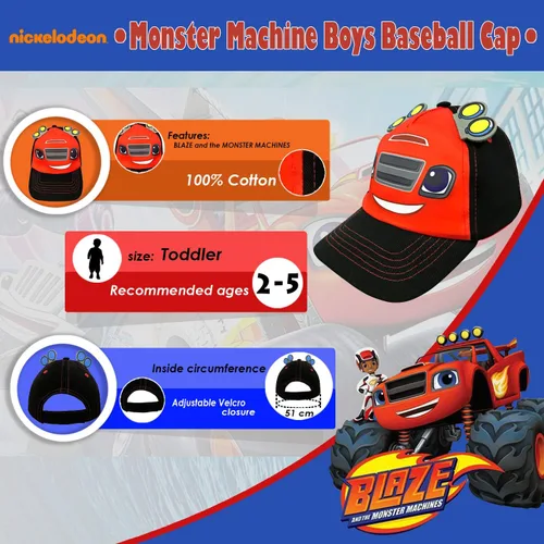 Vista 4 de Nickelodeon Blaze and The Monster Machines - Gorra de béisbol ajustable de algodón 5 paneles color rojo