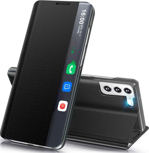 Vista 90 de Funda de teléfono para Samsung Galaxy A16 5G, Clear View Window Funda delgada de lujo para teléfono Galaxy A16 con soporte, funda protectora