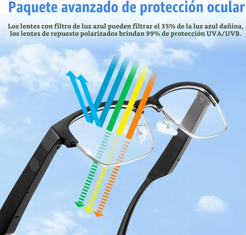 Vista 4 de Lentes inteligentes para mujeres y hombres, audio Bluetooth de oreja abierta