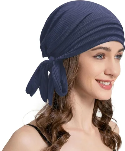 Vista 22 de ZLYC Gorro de quimioterapia para mujer, bufanda suave para la cabeza, gorro elástico Verde sólido