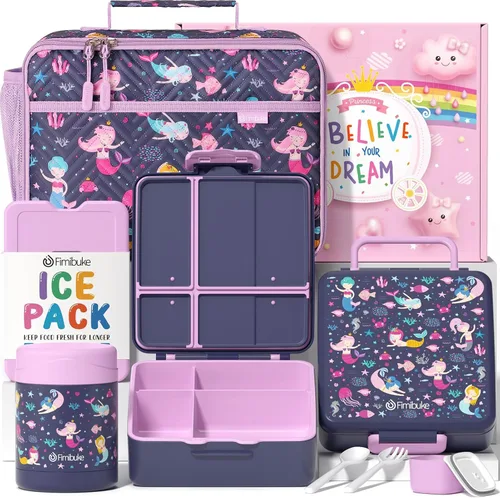Vista 18 de Fimibuke Lonchera Bento para niños con 4 compartimentos, bolsa de almuerzo aislada, tarro térmico de acero inoxidable al vacío, paquete de hielo