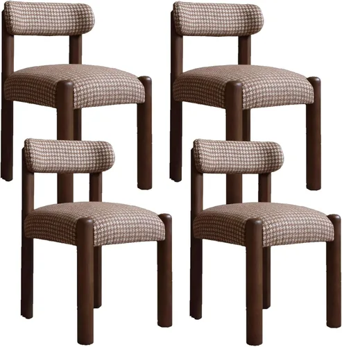 Vista 11 de Silla de cocina tapizada de lino, sillas de comedor retro con patas de madera, silla de asientos acolchados para comedor, dormitorio, sala de estar
