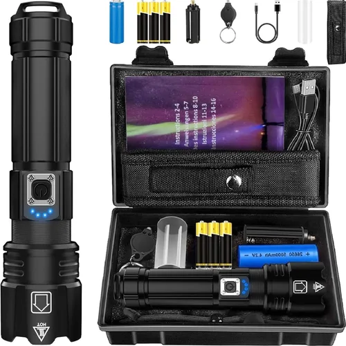 Vista 14 de Victoper Linternas LED Rojas, linterna táctica recargable de alto poder y alto lúmen súper brillante, 5 modos, con zoom, impermeable, luces de flash