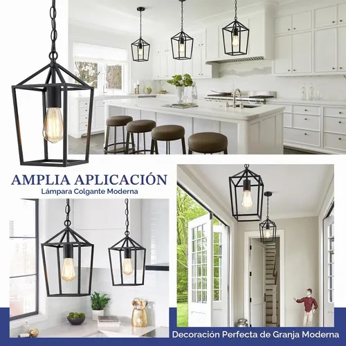 Vista 7 de Sheetea Paquete de 2 luces colgantes para isla de cocina, modernas lámparas Negro