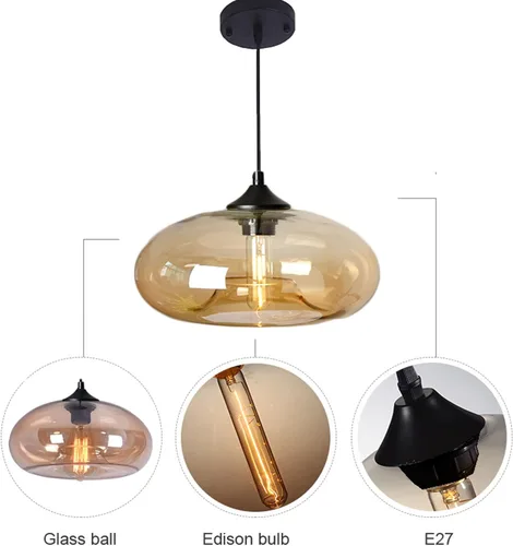Vista 4 de Iluminación colgante de cristal industrial vintage de 11 pulgadas, 1 luz de granja, loft bar, lámpara colgante de techo, isla de cocina, comedor