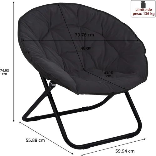 Vista 2 de Grezone Silla plegable de piel sintética, silla plegable portátil de luna suave para dormitorio, dormitorios, apartamentos, descanso, jardín y Negro