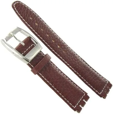Vista 2 de Correa de reloj Morellato marrón Gen.Italian de cuero en contraste cosido para Swatch de 0.787in