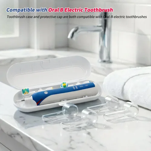 Vista 2 de Estuche de viaje para cepillos de dientes eléctricos Oral-B, 4 fundas para cabezales de cepillo de dientes compatibles con cabezales de cepillo