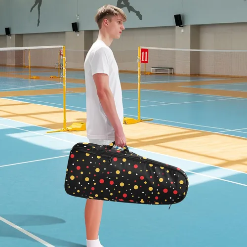 Vista 8 de Mujeres Hombres Bolsa de Tenis Impermeable Coloreado Dot Negro 3 Raquetas Bádminton Bolsa de Hombro para Mujeres, Hombres, Adolescentes Mochila