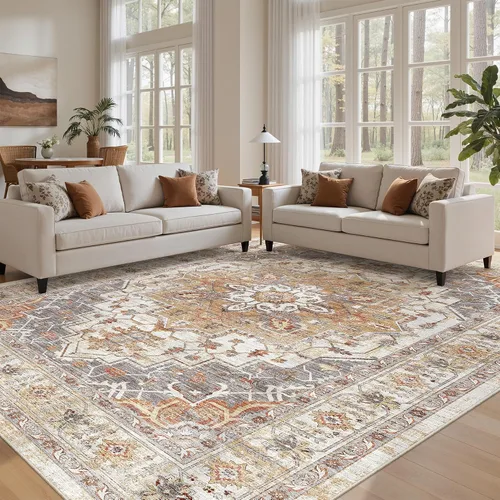 Vista 63 de befbee - Alfombra para sala de estar, lavable y resistente a manchas, con base antideslizante, ideal para dormitorio y cocina, decoración clásica