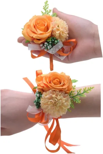 Vista 3 de Rikyo Juego de 2 ramilletes de muñeca de flores de rosas y flores de seda para novia y novio, decoración de pasteles y fiestas (verde negruzco)