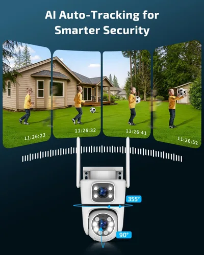 Vista 4 de OHWOAI Cámara de seguridad al aire libre inalámbrica de doble vista, cámaras de vigilancia 2.4G/5G WiFi PTZ con visión nocturna a