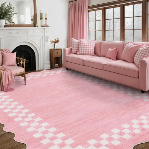 Vista 100 de GarveeHome Alfombra lavable de 5 x 7 pies para sala de estar, alfombra Beige festoneado