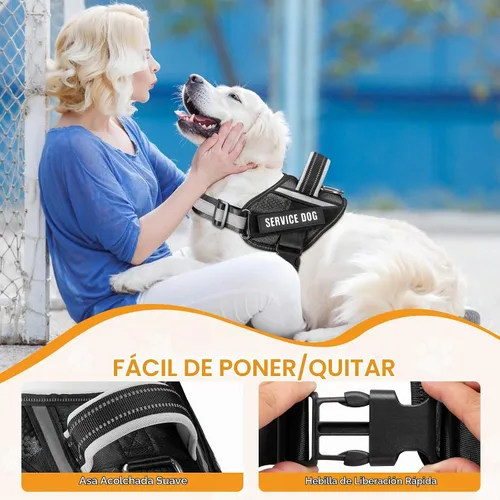 Vista 3 de Juego de Chaleco y Correa para Perro de Servicio, Arnés de Entrenamiento Animire para Perro con 10 Parches para Perros, Correa Reflectante