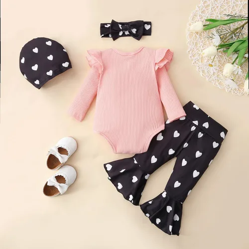 Vista 2 de La ropa del bebé recién nacido establece el mameluco y pantalones de las muchachas con el sombrero