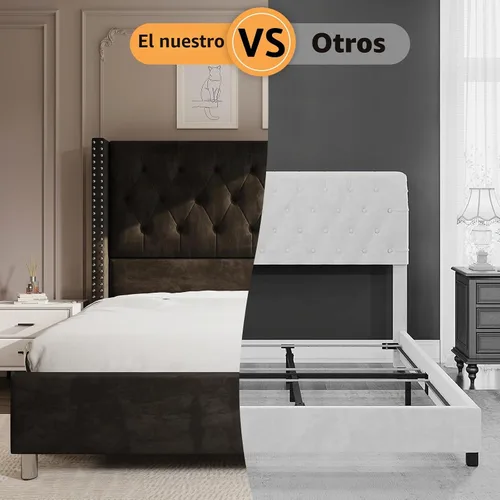 Vista 3 de Jocisland - Marco de cama Queen con cabecero, terciopelo acolchado de 49.2