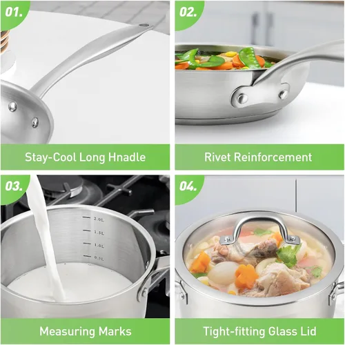 Vista 5 de Duxtop Juego Profesional de Ollas y Sartenes de Acero Inoxidable, Juego de 17 Piezas de Utensilios de Cocina de Inducción, Tecnología de Unión por
