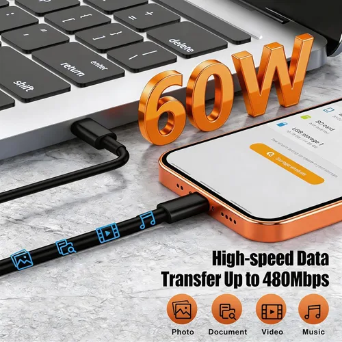 Vista 5 de Cargador dual tipo C de 45 W de carga rápida para Samsung, PD 3.0 GaN bloque de cargador de teléfono Android súper rápido con cable USB C largo