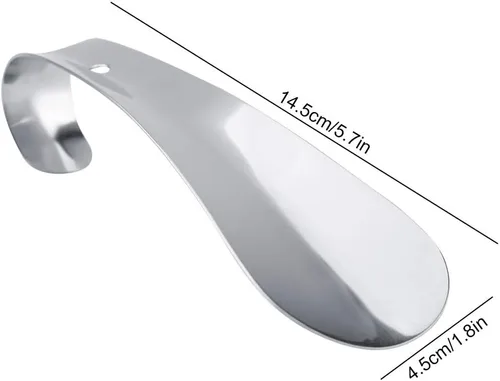 Vista 2 de TOPINCN Cuerno de zapato de metal de 5.7 pulgadas de largo, portátil, de acero inoxidable, elevador de cuerno de zapatos conveniente para niños