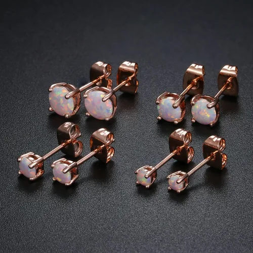 Vista 5 de GEMSME Aretes de ópalo chapados en oro rosa de 18 quilates, 0.236 in, redondos para mujer