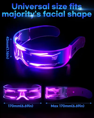 Vista 5 de NIUCOO LED Visor Glasses Light Up Cyberpunk Futuristic Luminous Cosplay Glasses