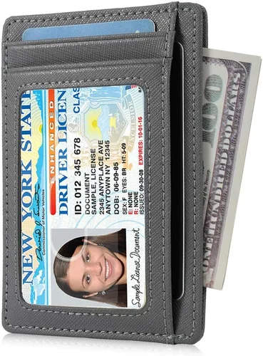 Vista 2 de Slim RFID - Soporte para tarjetas con sistema de bloqueo, billetera de cuero de bolsillo frontal minimalista para mujer