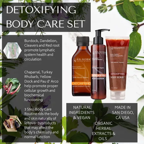 Vista 4 de RD Alchemy - Set de tratamiento desintoxicante natural y orgánico de 3 pasos - Exfoliante corporal, baño y loción corporal - Para desintoxicación