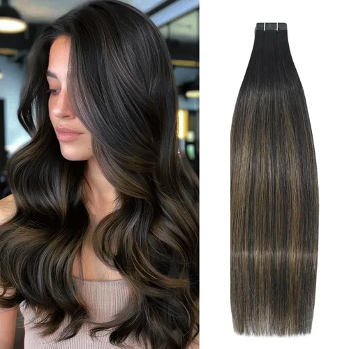 Vista 31 de Extensiones de cabello humano real color negro azabache, extensiones de cabello humano 100% Remy, sedosas y lacias, para mujeres, 20 unidades por
