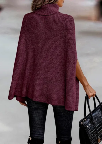 Vista 5 de KIRUNDO Suéter tipo poncho de cuello alto para mujer, para otoño e invierno 2024