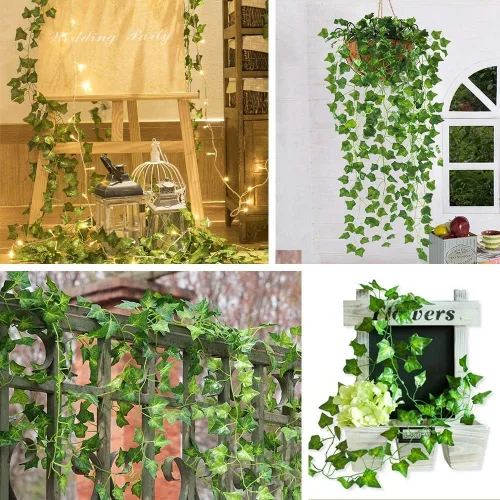 Vista 4 de CQURE Paquete de 14 guirnaldas de hiedra artificial de 98 pies, guirnalda de hiedra falsa resistente a los rayos UV, hojas verdes, plantas falsas