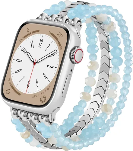 Vista 13 de MOFREE - Pulsera de cuentas compatible con Apple Watch Band de 1.496 in/1.575 in/1.614 in/1.65 in (38, 40, 41 y 42 mm) Series Negro/Oro