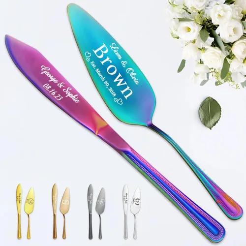 Vista 16 de STREADVE Juego de corte de pastel personalizado para boda, juego de cuchillos y servidores grabados, juego de corte personalizado, regalo para Negro