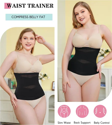 Vista 3 de LODAY Entrenador de cintura para mujer, faja moldeadora de control de abdomen, transpirable, corsé de malla cruzada, faja deportiva
