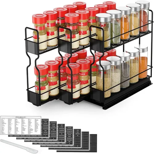 Vista 10 de SpaceAid Organizador de especias extraíble para gabinete, organizador de condimentos deslizante y resistente para armarios de cocina, organizador
